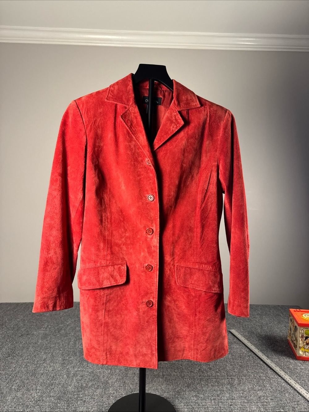 C’Est City Red Suede Button Up Blazer Jacket Womens Sz 6 Fall Quiet Luxury